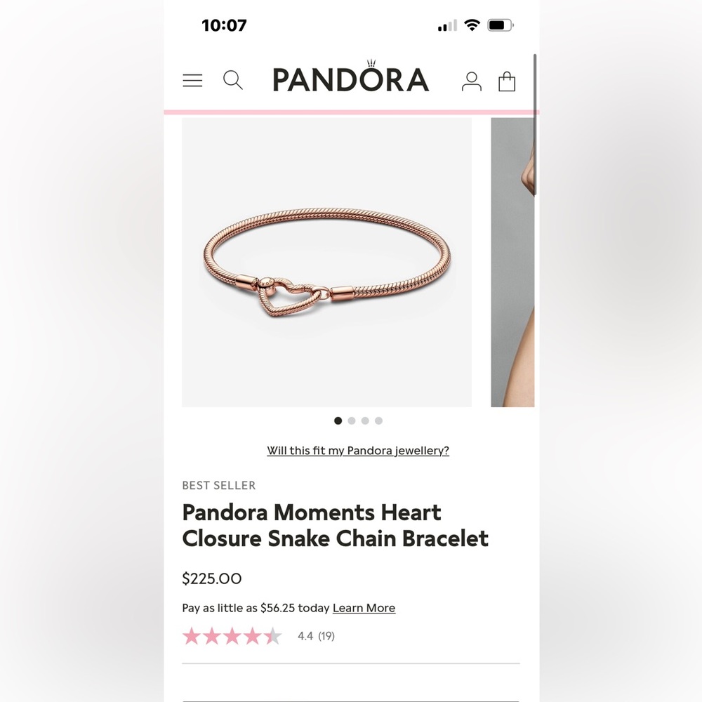 Never worn Pandora rose gold bracelet